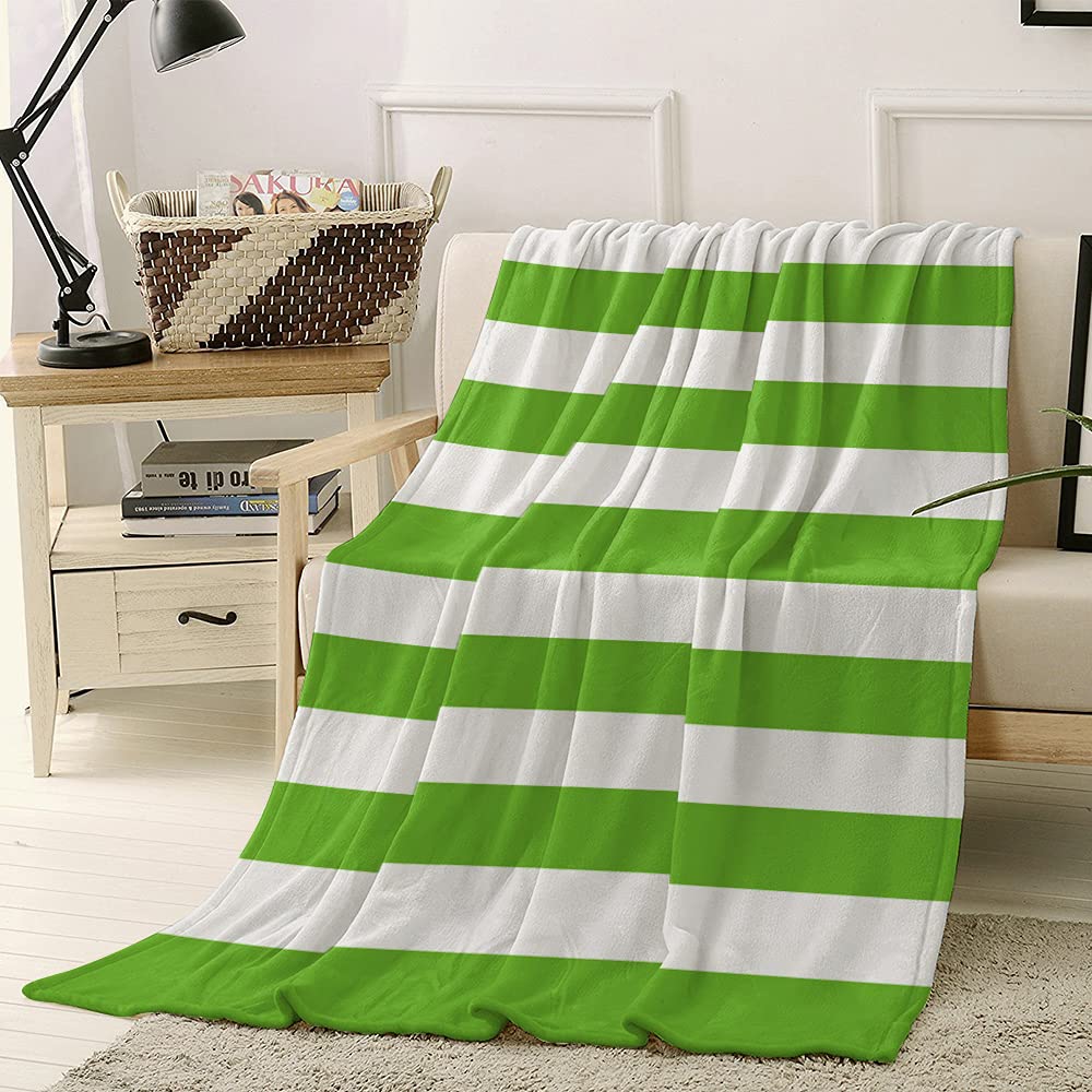 Blanket Green and White Stripes Super Soft Breathable Throw